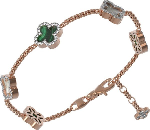 Браслет из золота c бриллиантами, малахитом и перламутром