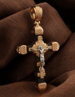 Крест из золота 585 пробы c эбеновым деревом