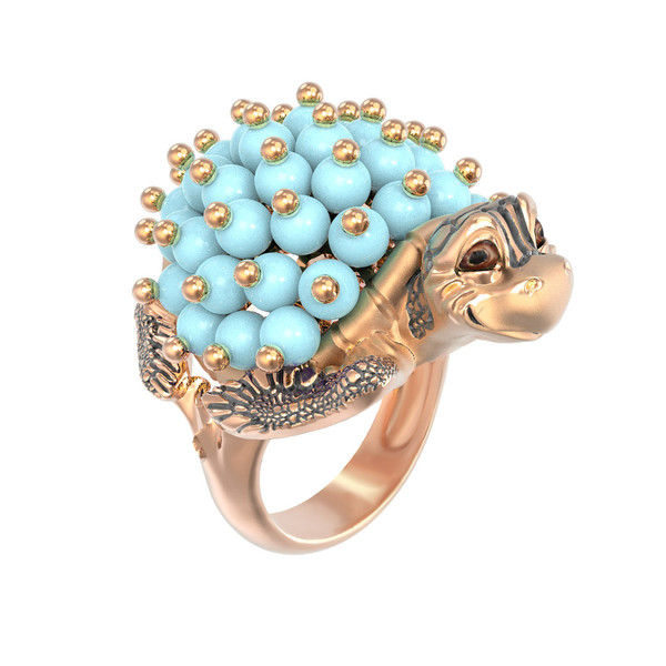 Кольцо из золота c эмалью и бирюзой