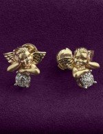 Серьги из лимонного золота 585 пробы c бриллиантами