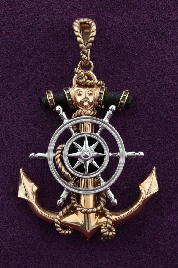 Подвеска из золота c ониксом и эбеновым деревом