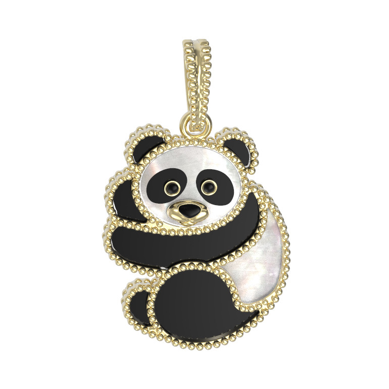 Подвеска из лимонного золота c эмалью, ониксом и перламутром