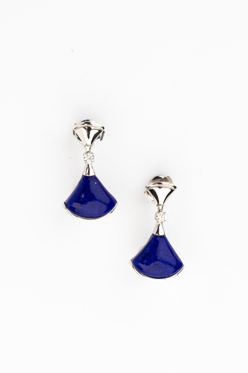 Серьги из белого золота c бриллиантами и лазуритом