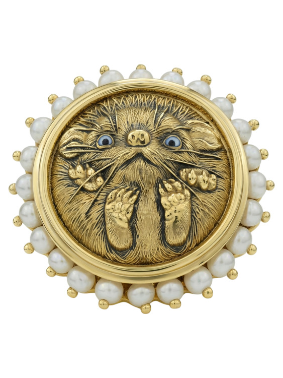 Кольцо из лимонного золота c эмалью и жемчугом