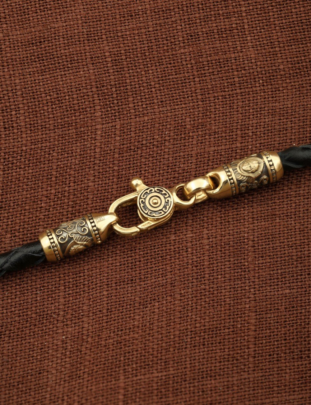 Гайтан из лимонного золота c кожаным шнурком