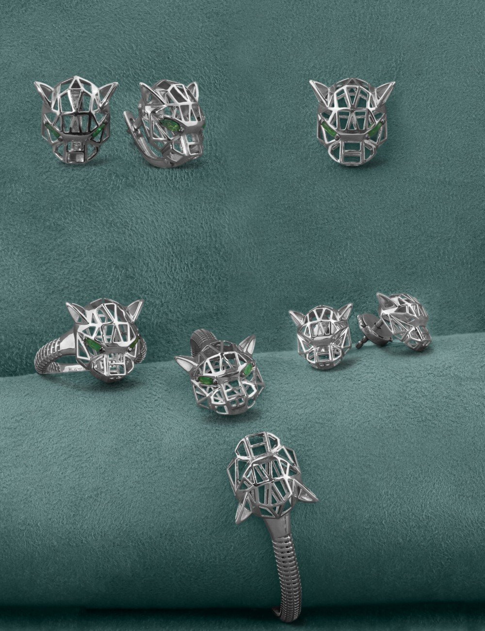 Серьги из белого золота 585 пробы c изумрудом