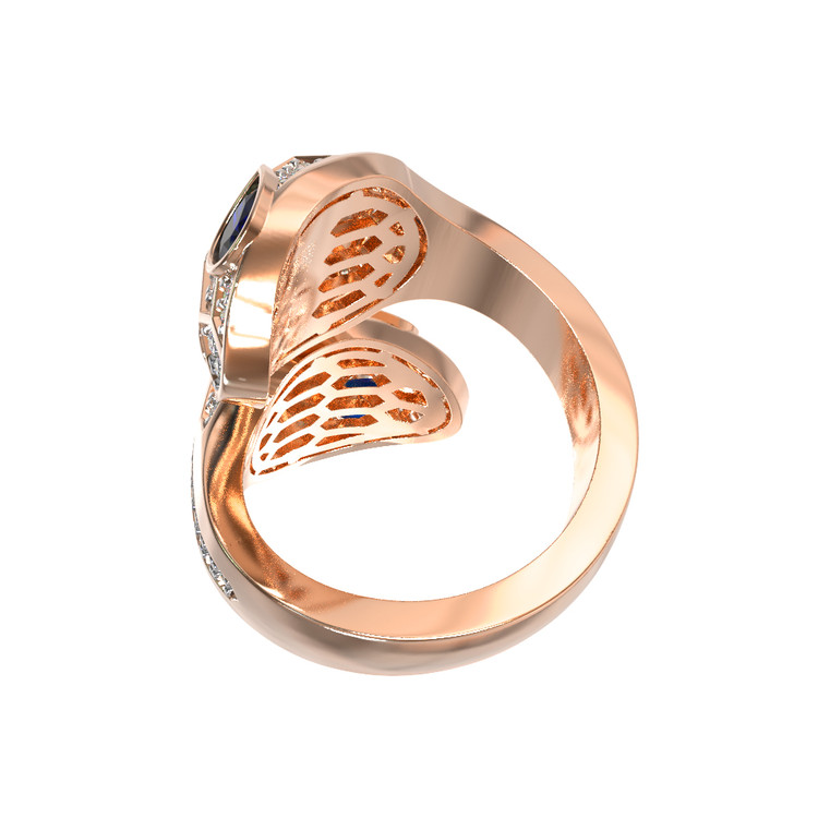 Кольцо из золота c бриллиантами, сапфиром и малахитом