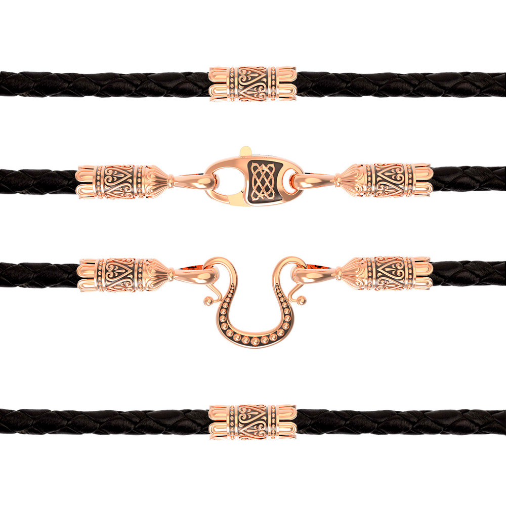 Гайтан из золота c кожаным шнурком