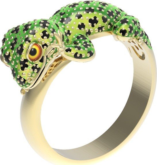 Кольцо из лимонного золота 585 пробы c эмалью и рубином