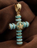 Крест из лимонного золота 585 пробы c бирюзой