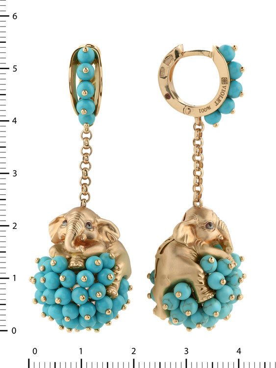 Серьги из золота c эмалью и бирюзой