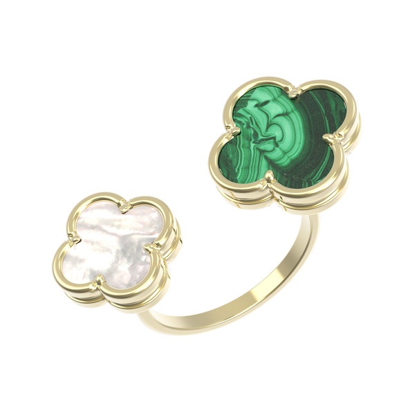 Кольцо из лимонного золота c малахитом и перламутром