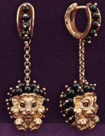 Серьги из золота 585 пробы c эмалью и ониксом