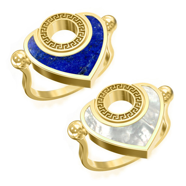 Кольцо из лимонного золота c лазуритом и перламутром