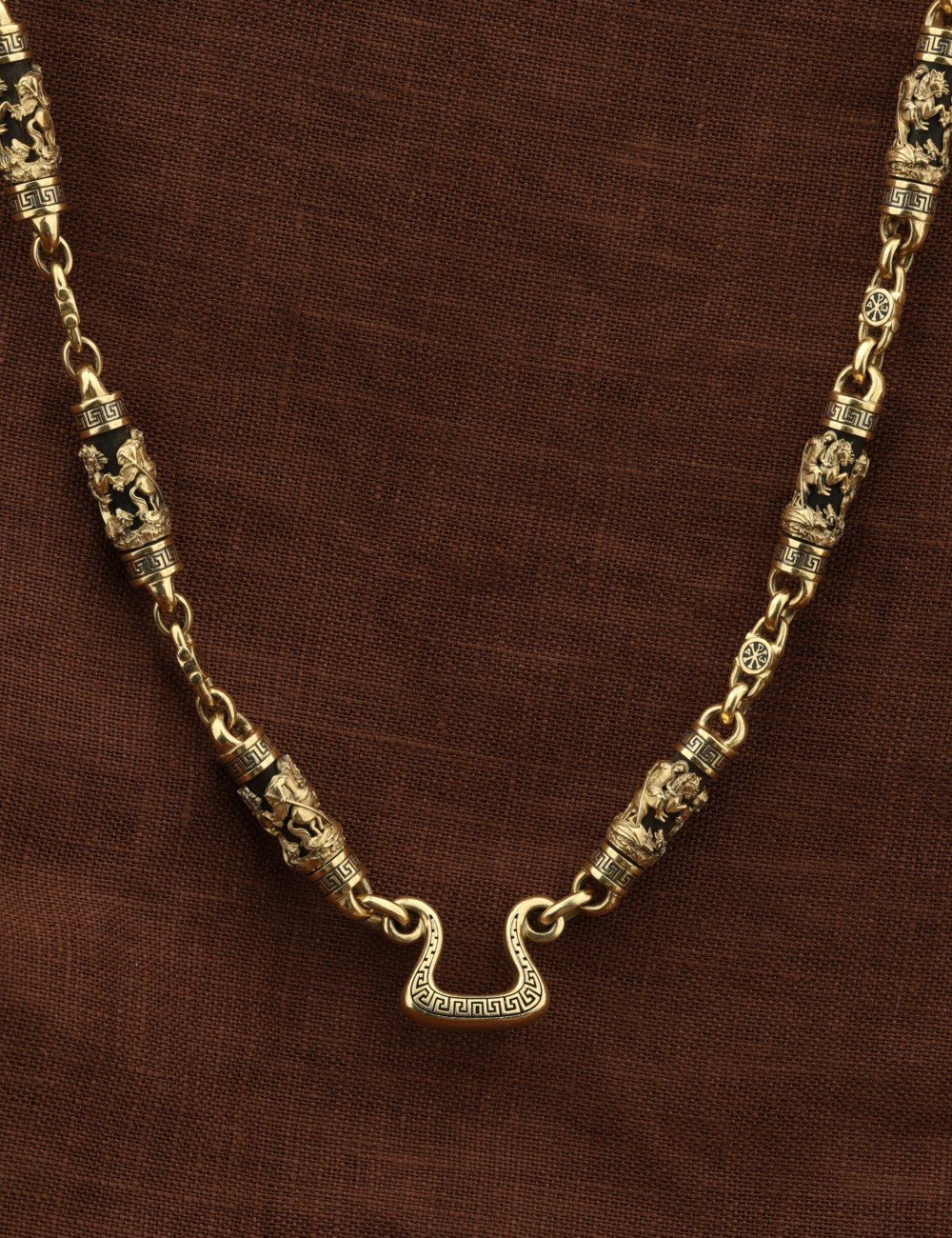 Цепь из лимонного золота 585 пробы c эмалью и эбеновым деревом