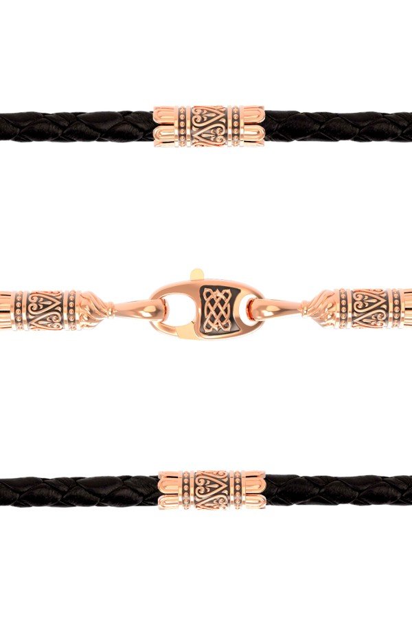 Гайтан из золота 585 пробы c кожаным шнурком