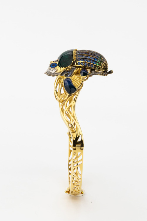 Браслет из лимонного золота c эмалью, фианитом, турмалином и эмалью