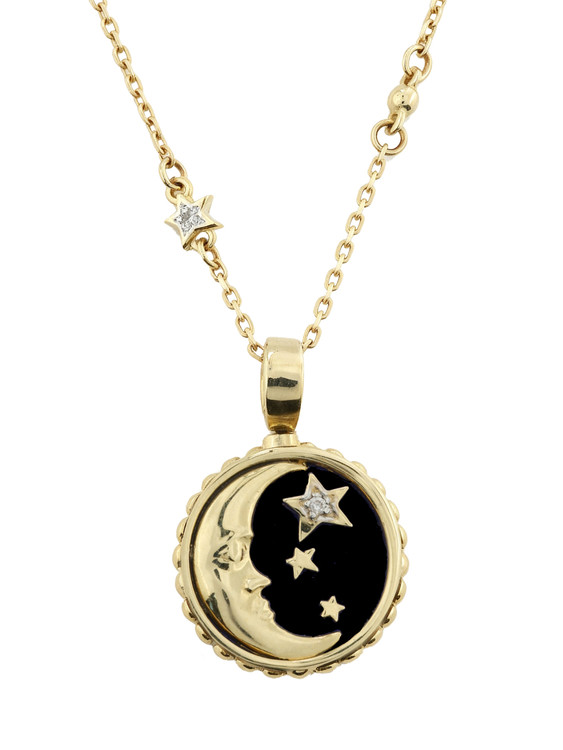 Колье из лимонного золота c бриллиантами, ониксом и перламутром