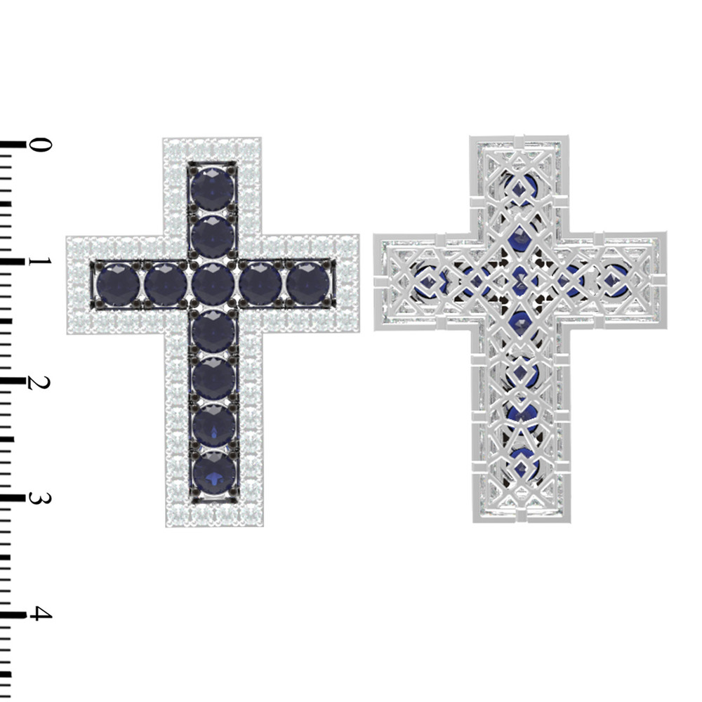 Крест из белого золота c бриллиантами и сапфиром