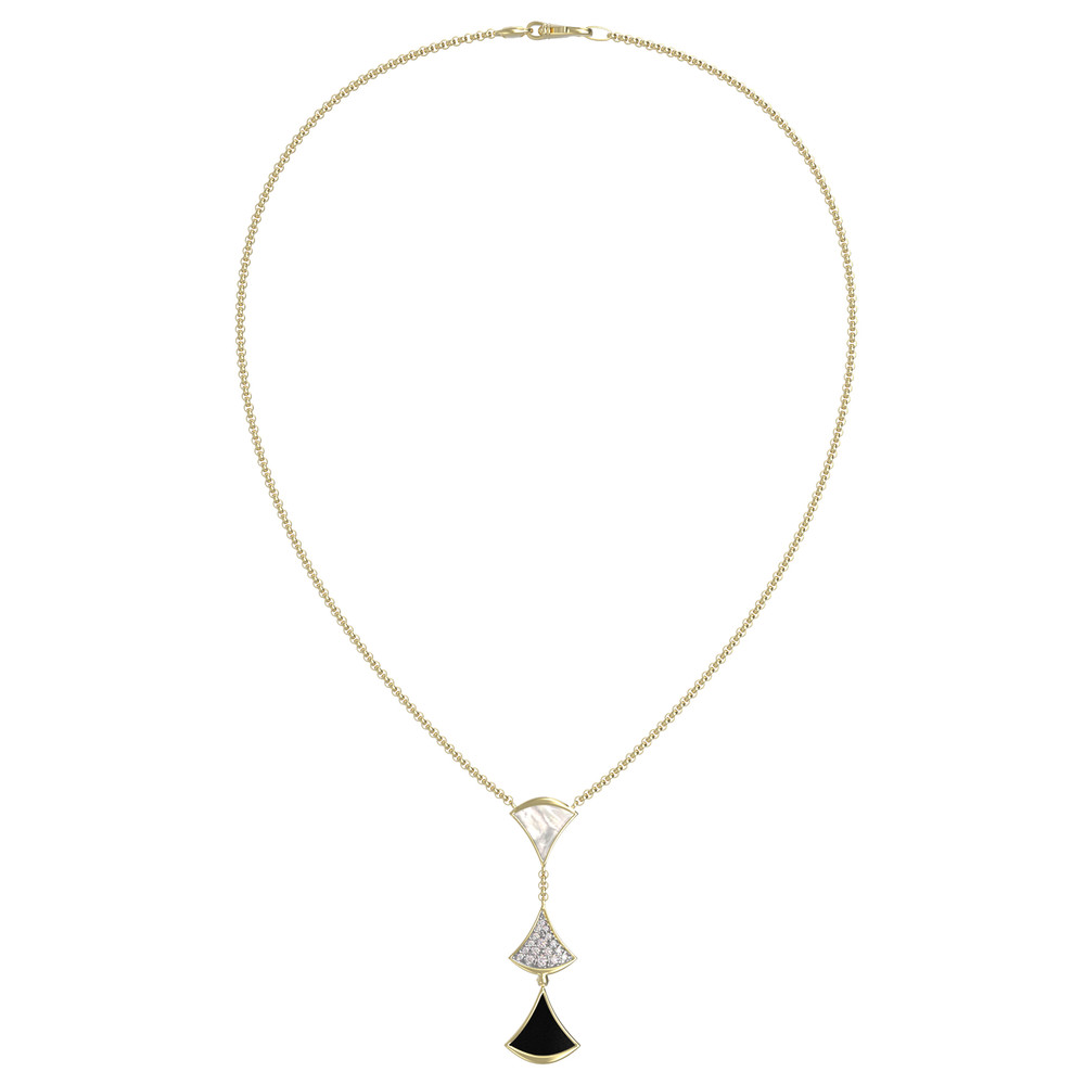 Колье из лимонного золота c бриллиантами, ониксом и перламутром