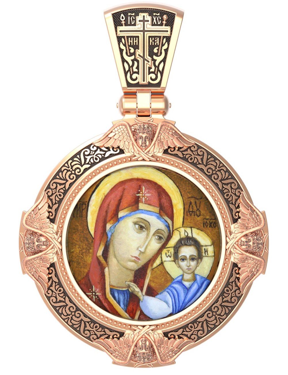 Образок из золота 585 пробы c эмалью и иконописью