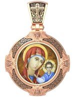 Образок из золота 585 пробы c эмалью и иконописью