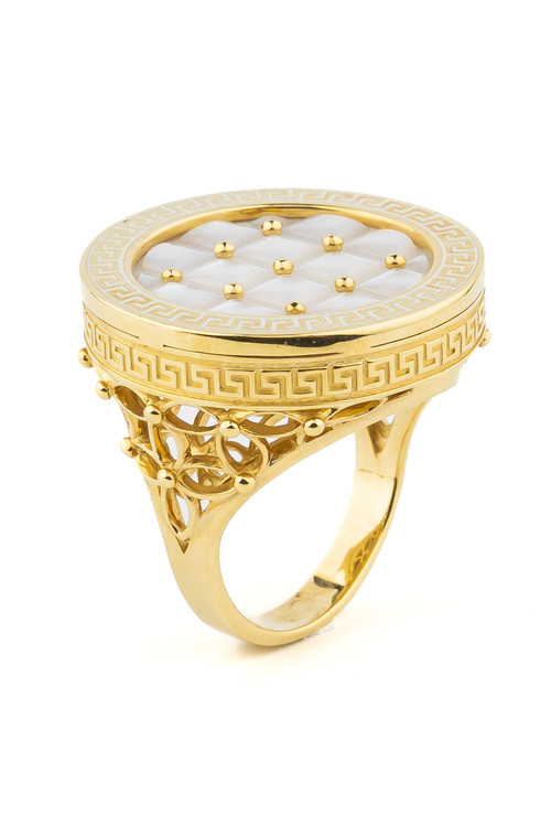 Кольцо из лимонного золота c эмалью и перламутром