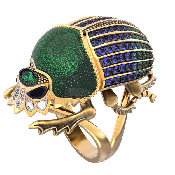 Кольцо из лимонного золота c эмалью, фианитом и турмалином