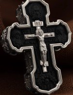 Крест из белого золота 585 пробы c эбеновым деревом