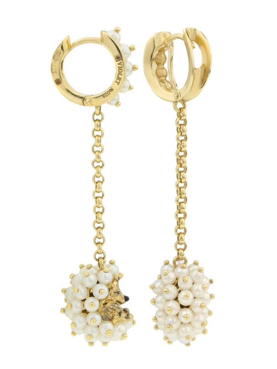 Серьги из лимонного золота c эмалью и жемчугом