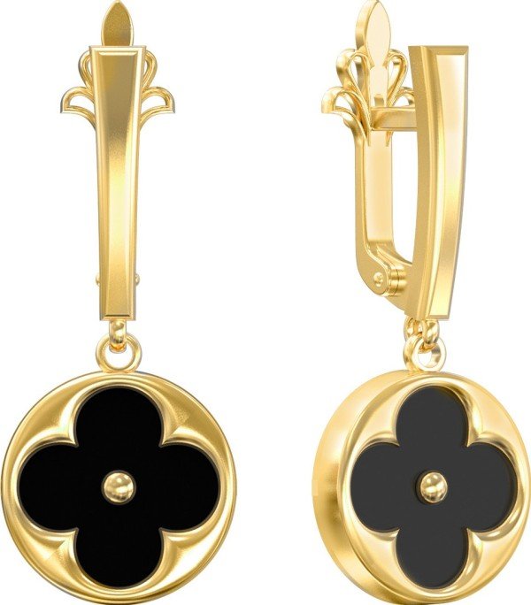 Серьги из лимонного золота 585 пробы c ониксом