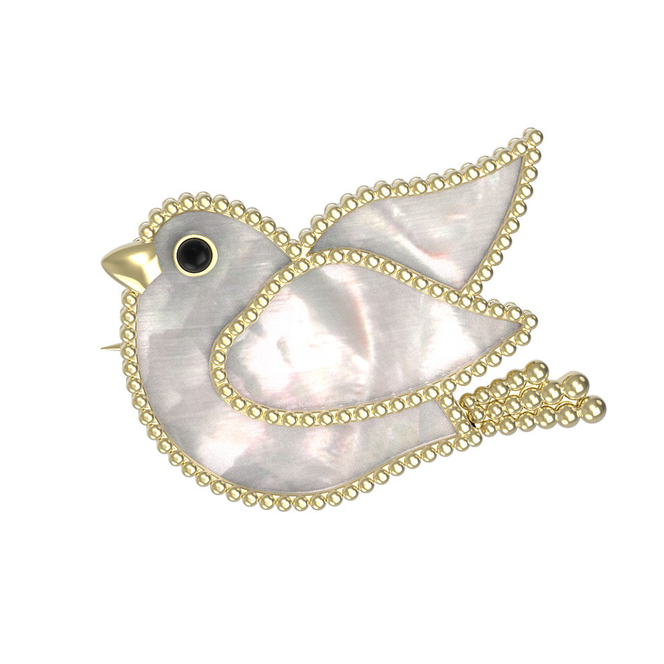 Брошь из лимонного золота c эмалью и перламутром