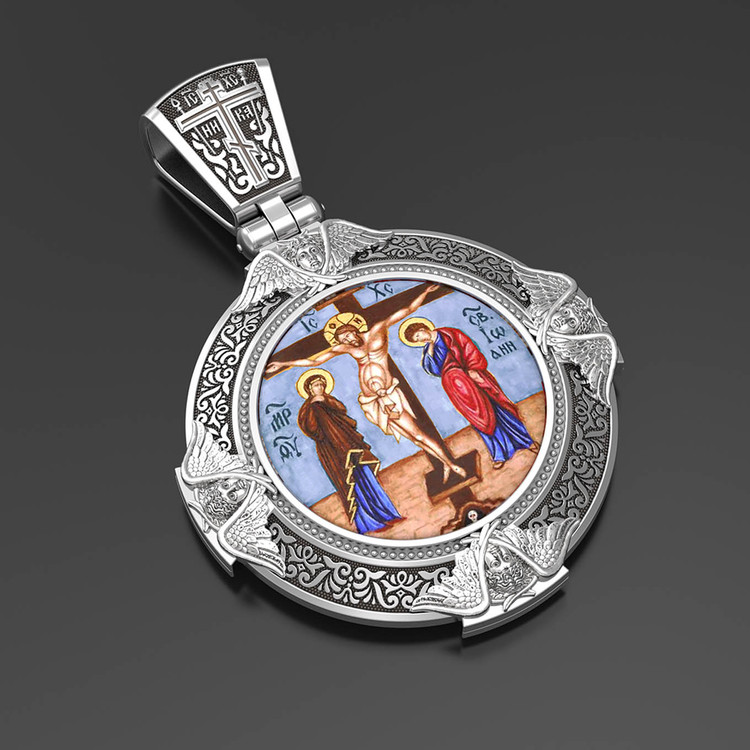 Образок из белого золота c эмалью, иконописью и темперой
