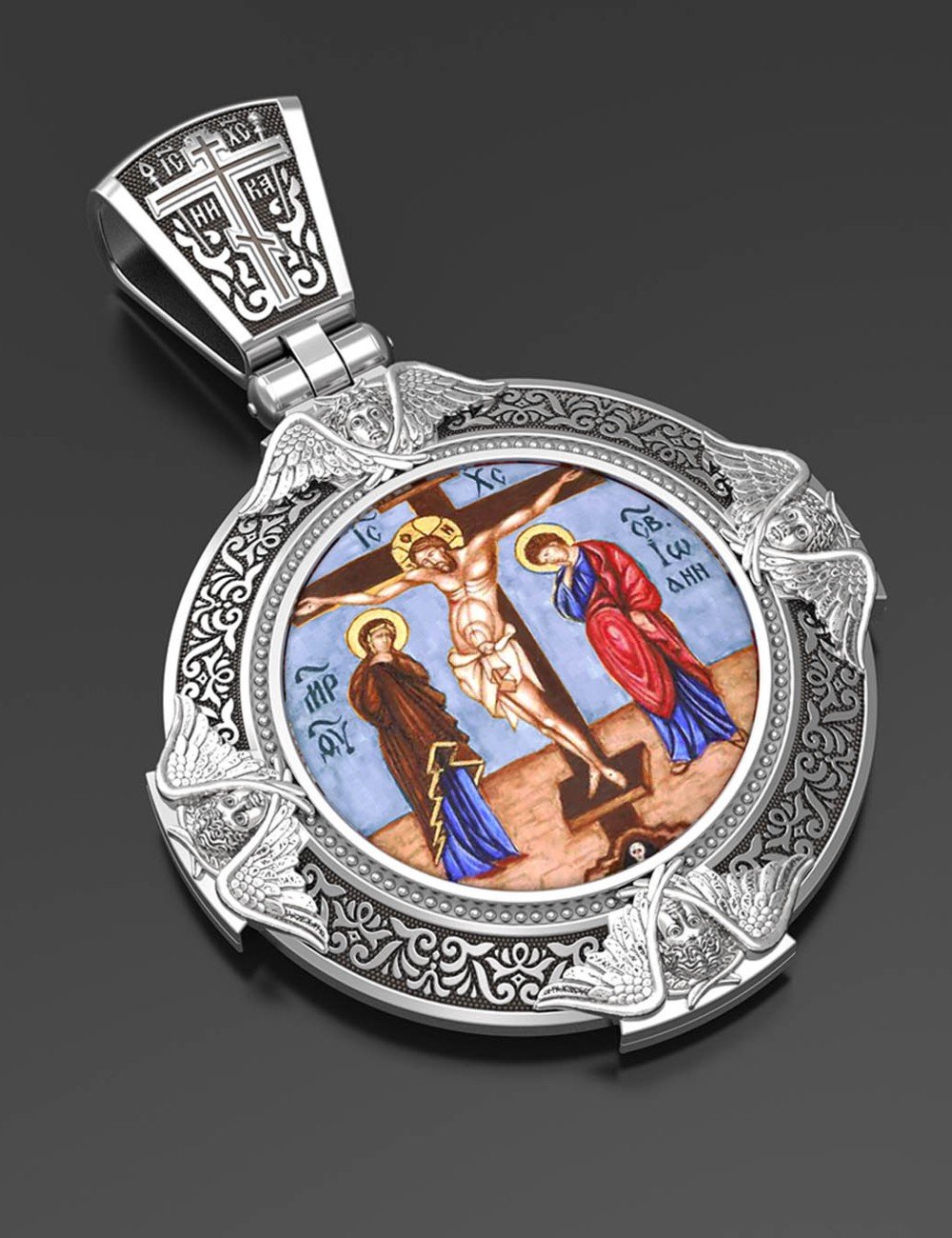 Образок из белого золота 585 пробы c эмалью и иконописью