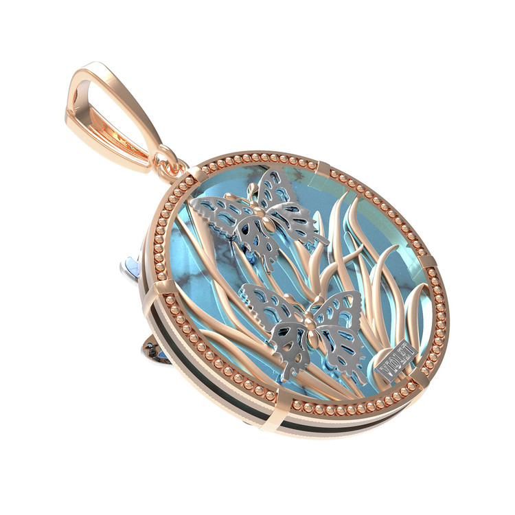 Подвеска из золота c бирюзой, аметистом и эмалью