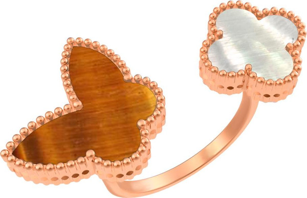 Кольцо из золота c тигровым глазом и перламутром