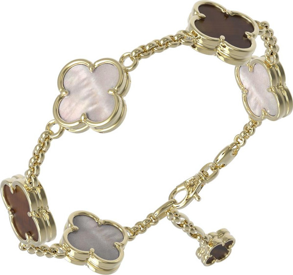 Браслет из лимонного золота c тигровым глазом и перламутром