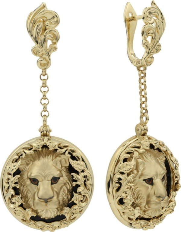 Серьги из лимонного золота c эмалью и ониксом