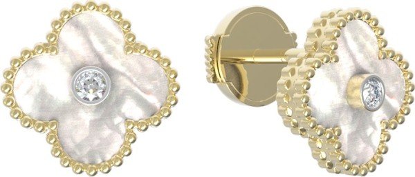 Серьги из лимонного золота 585 пробы c бриллиантами и перламутром