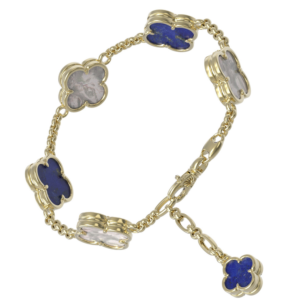 Браслет из лимонного золота c лазуритом и перламутром