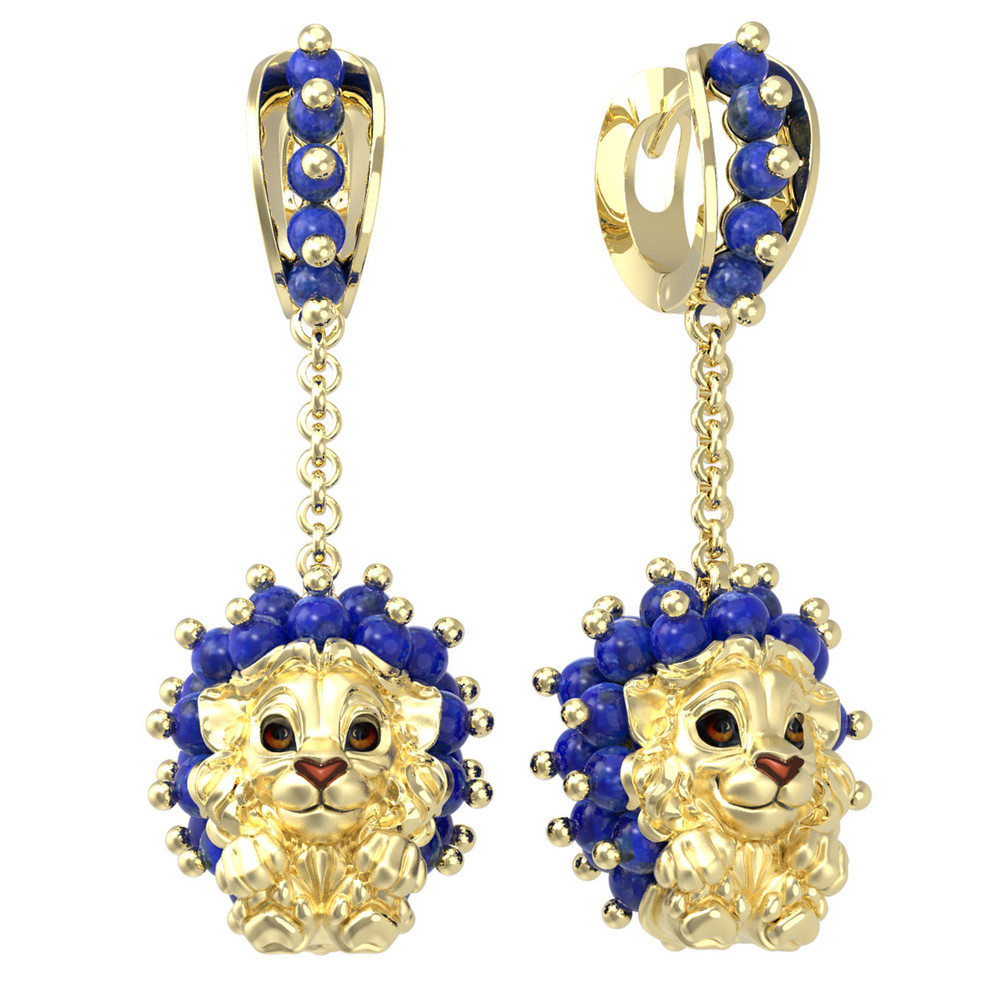 Серьги из лимонного золота c эмалью и лазуритом