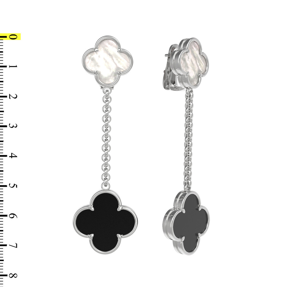 Серьги из белого золота c ониксом и перламутром