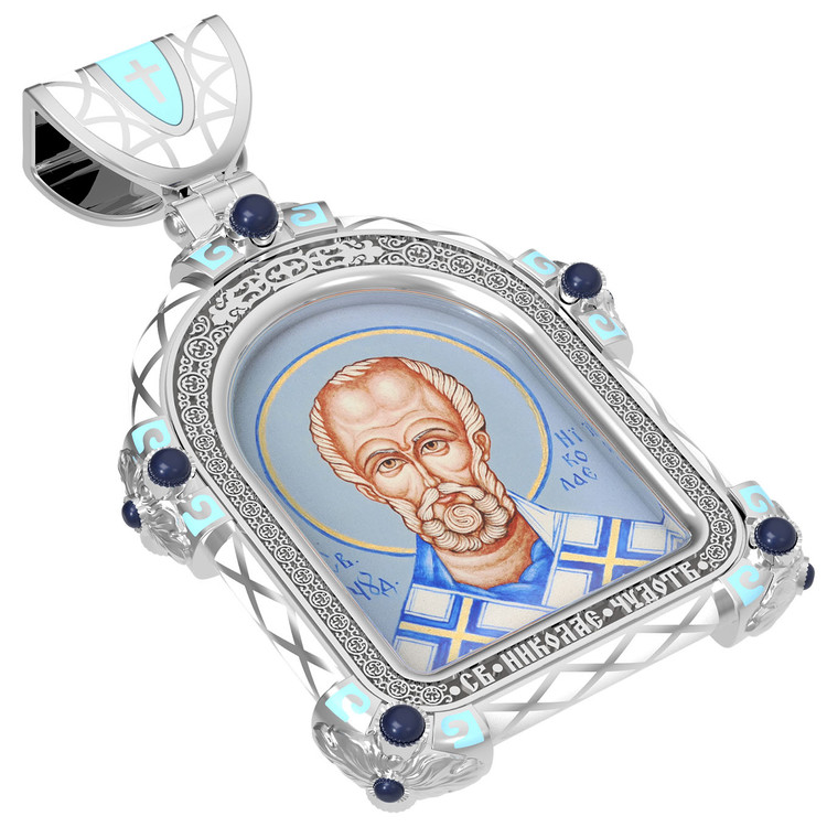 Образок из белого золота c эмалью, иконописью и темперой