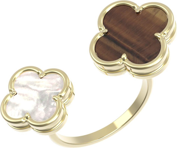 Кольцо из лимонного золота c тигровым глазом и перламутром