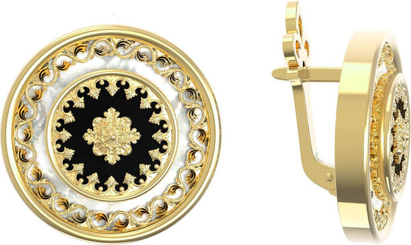 Серьги из лимонного золота c ониксом и перламутром