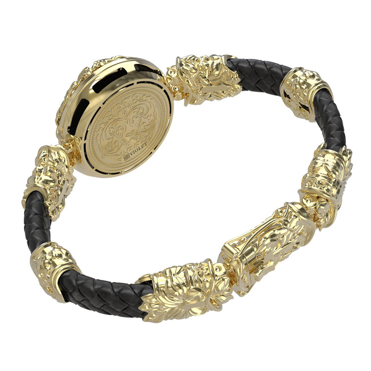 Браслет из лимонного золота c эмалью, шнурком и ониксом