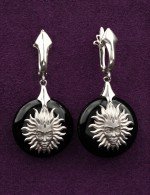 Серьги из белого золота 585 пробы c ониксом