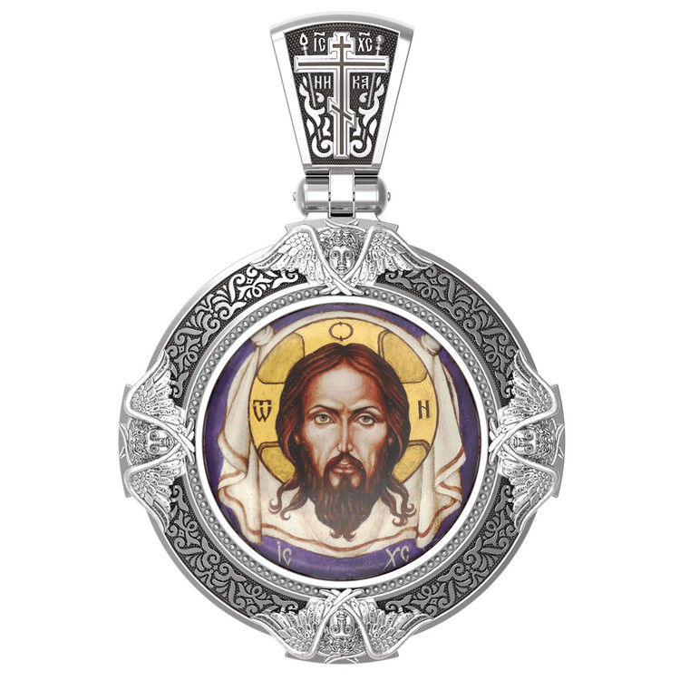 Образок из белого золота c эмалью, иконописью и темперой