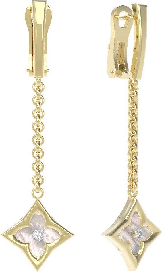 Серьги из лимонного золота c бриллиантами и перламутром