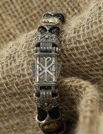 Браслет из серебра 925 пробы и золота 750 пробы c кожаным шнурком